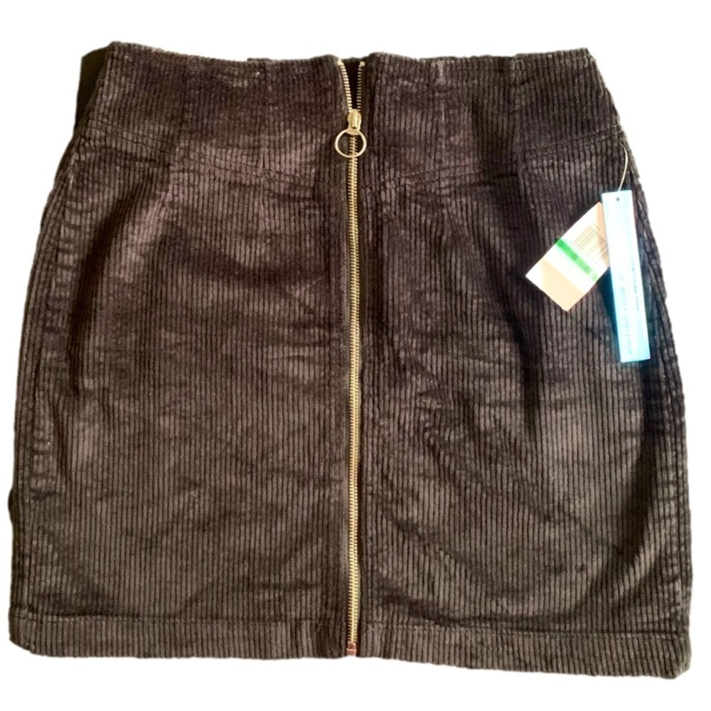 Tinseltown Black Corduroy Skirt with Silver O Ring Front Zipper Size L